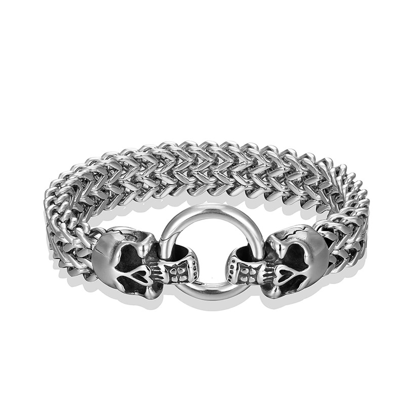 Stainless Steel Skull Bracelet / Punk Male Jewelry / Hand Accessories