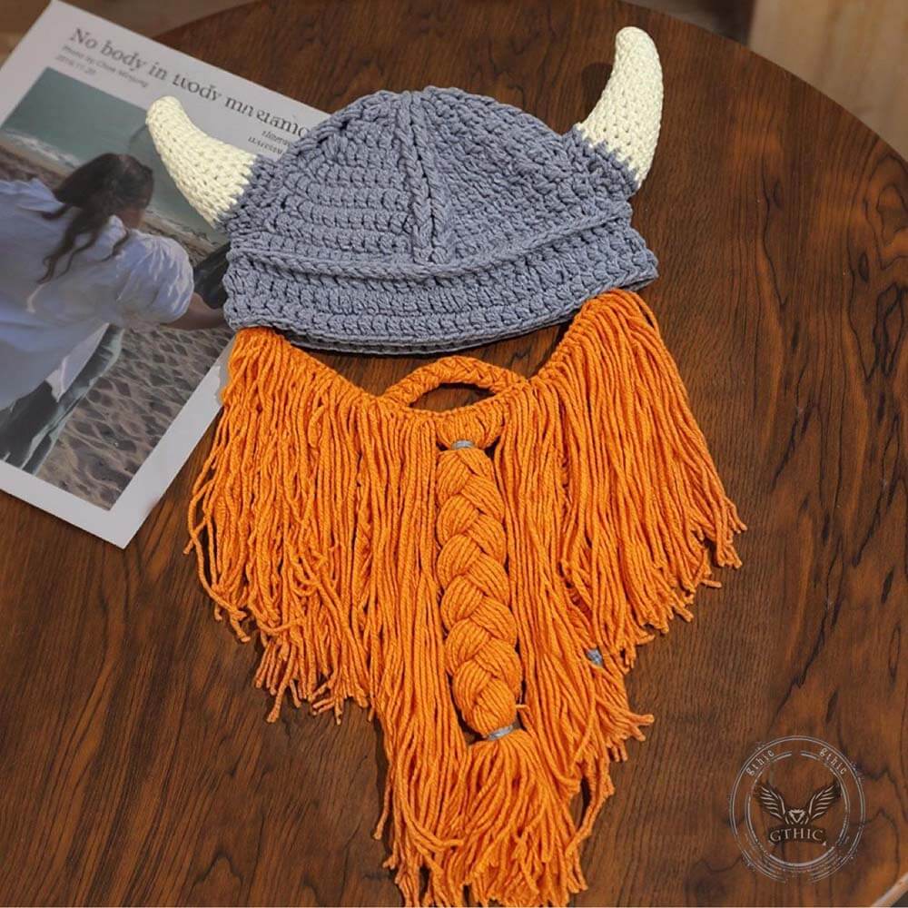 Personalized Christmas Viking Hand-knitted Beard Horned Hat