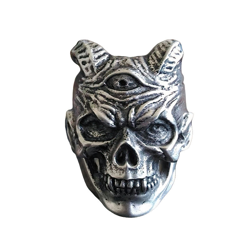 Plague Devil Skull Ring / Stainless Steel Demon Biker Jewelry / Three Eyed Rock Jewelry