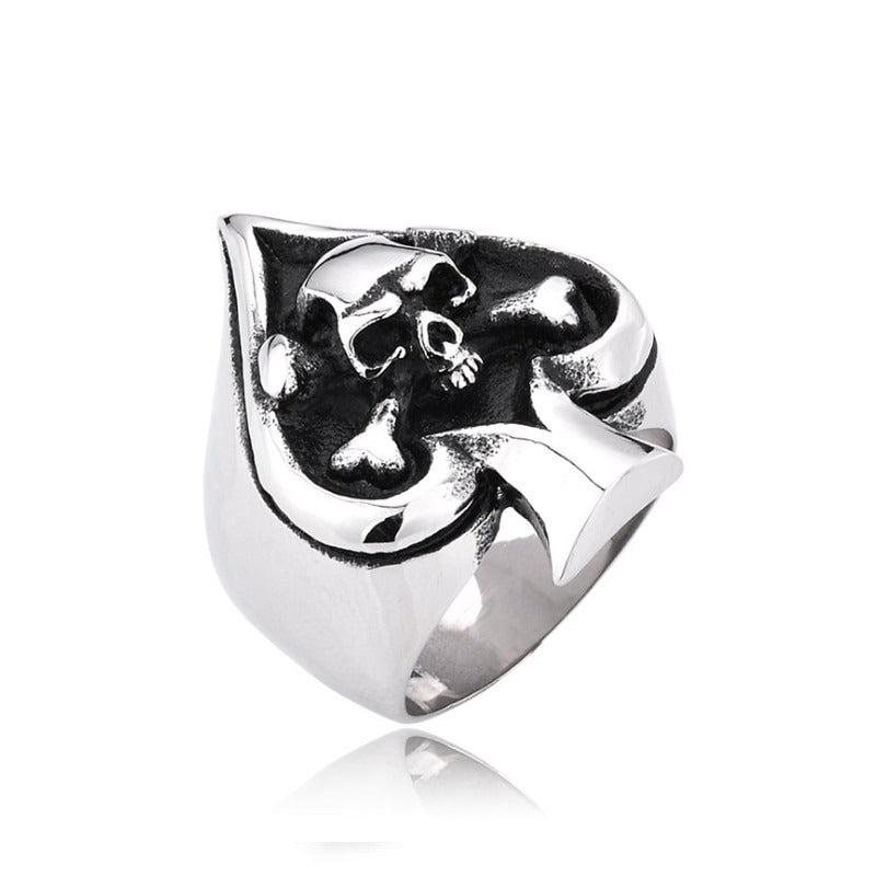 Retro Card Cross Skull Ring / Stainless Steel Rock Style Jewelry