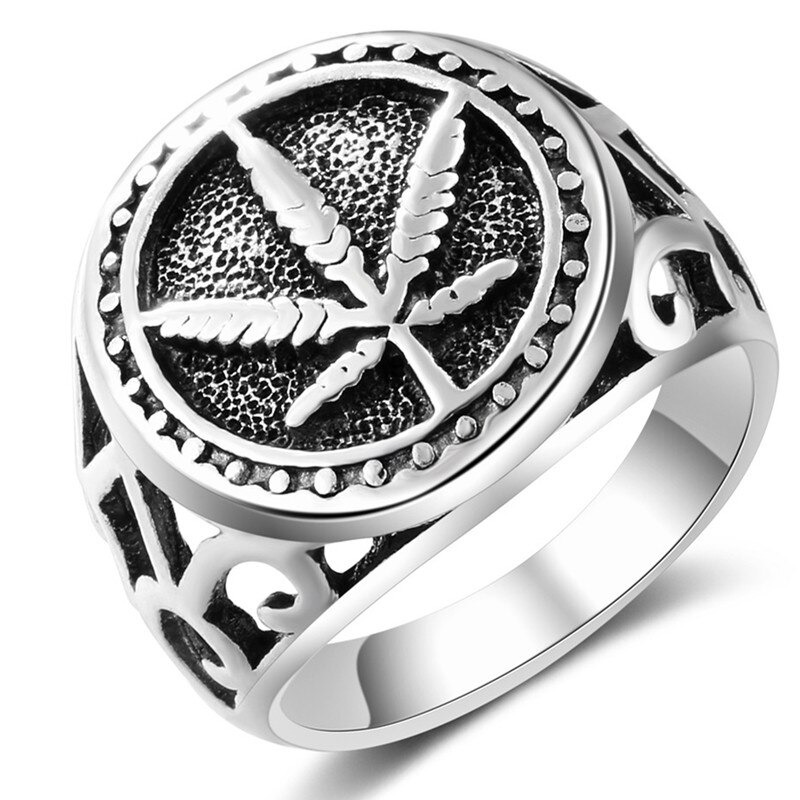 Rock Style Jewelry With Hemp Leaf / Cool Ring / Biker's Jewelry