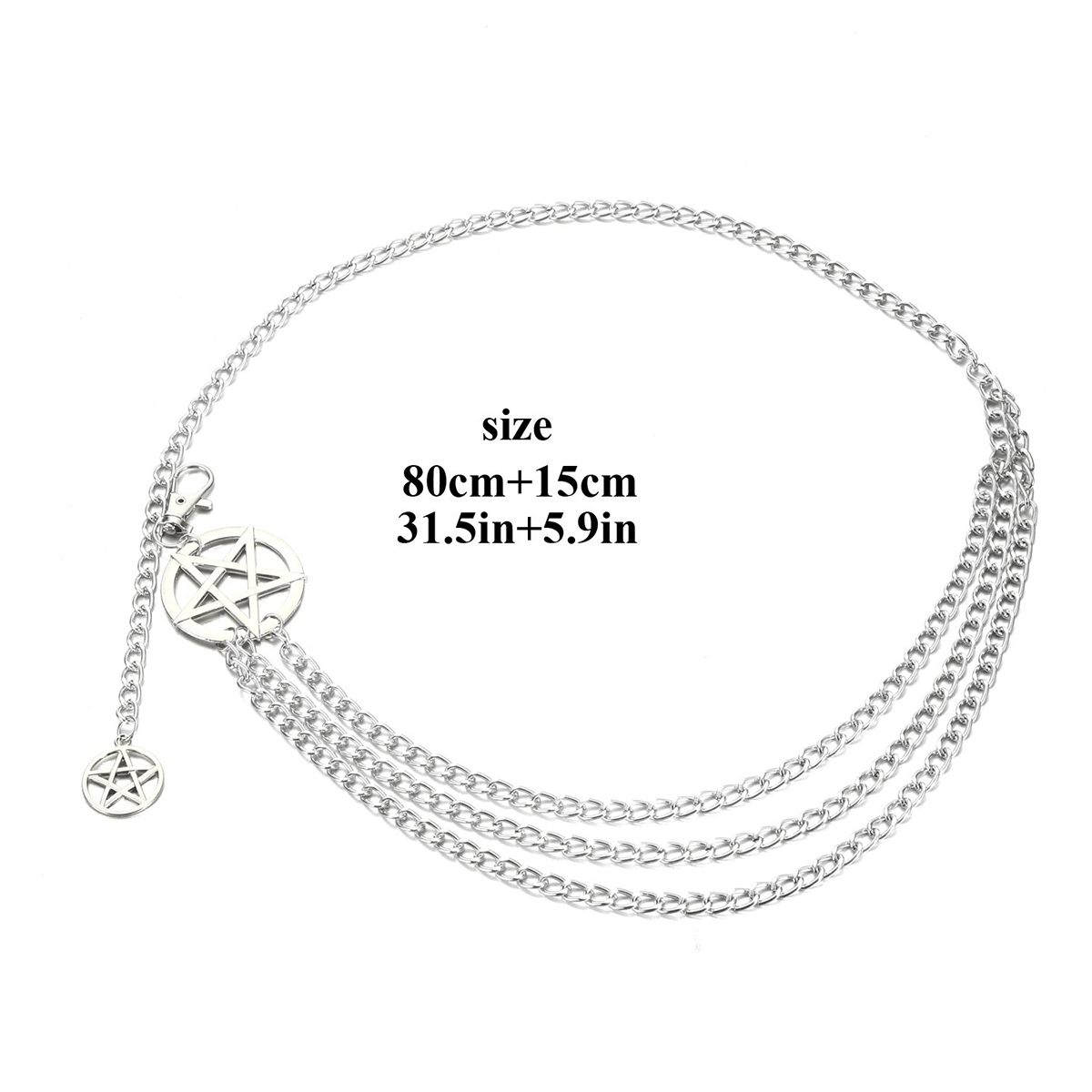 Waist Metal Chain Belt With Pentagrams / Gothic Body Jewelry