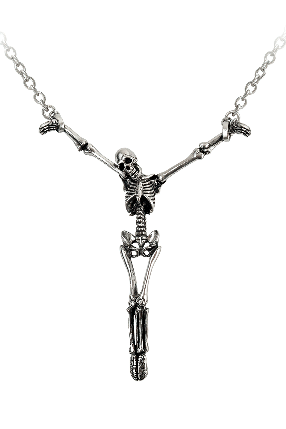 Skeleton Cross Pendant Necklace With Pewter Chain