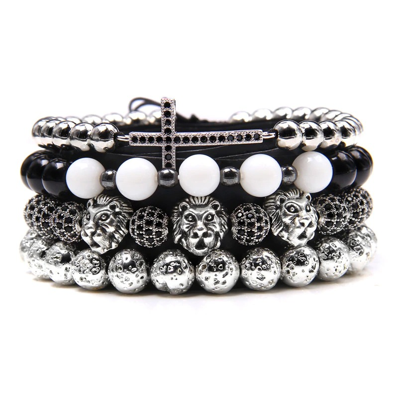 Style Set Multiple Charm Bracelet Natural Stone Beads / Braided Bracelet With a Cross With Crystals