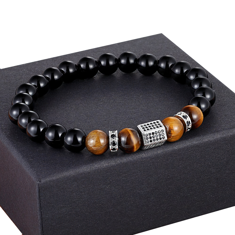 Cubic Zircon Bracelet for / Matte Onyx Stone and Tiger Eye Combination Jewelry