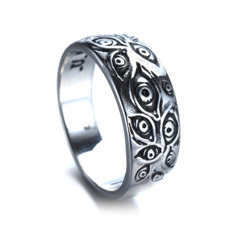 Punk Ring With Carved Eyes / Zinc Alloy Ring in Alternative Style