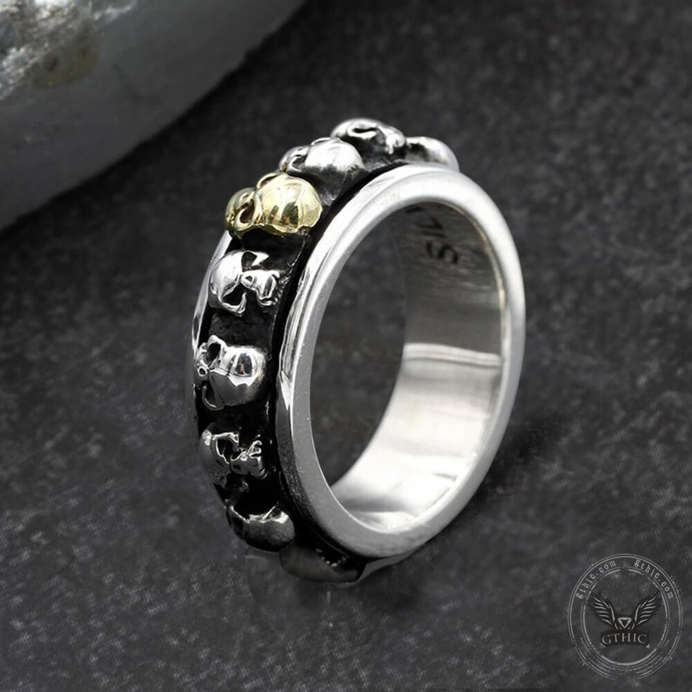Skull Punk Sterling Silver Spinner Ring
