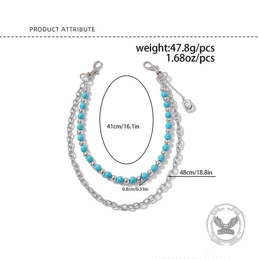 Turquoise Beaded Cowboy Hat Alloy Pants Chain
