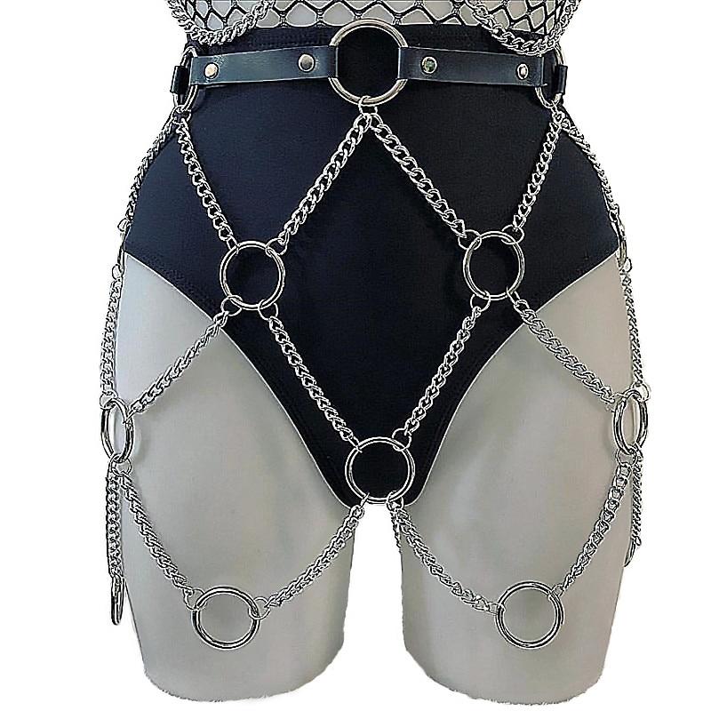 Faux Leather Link Chains Body Harness With Chains / Rock Star for