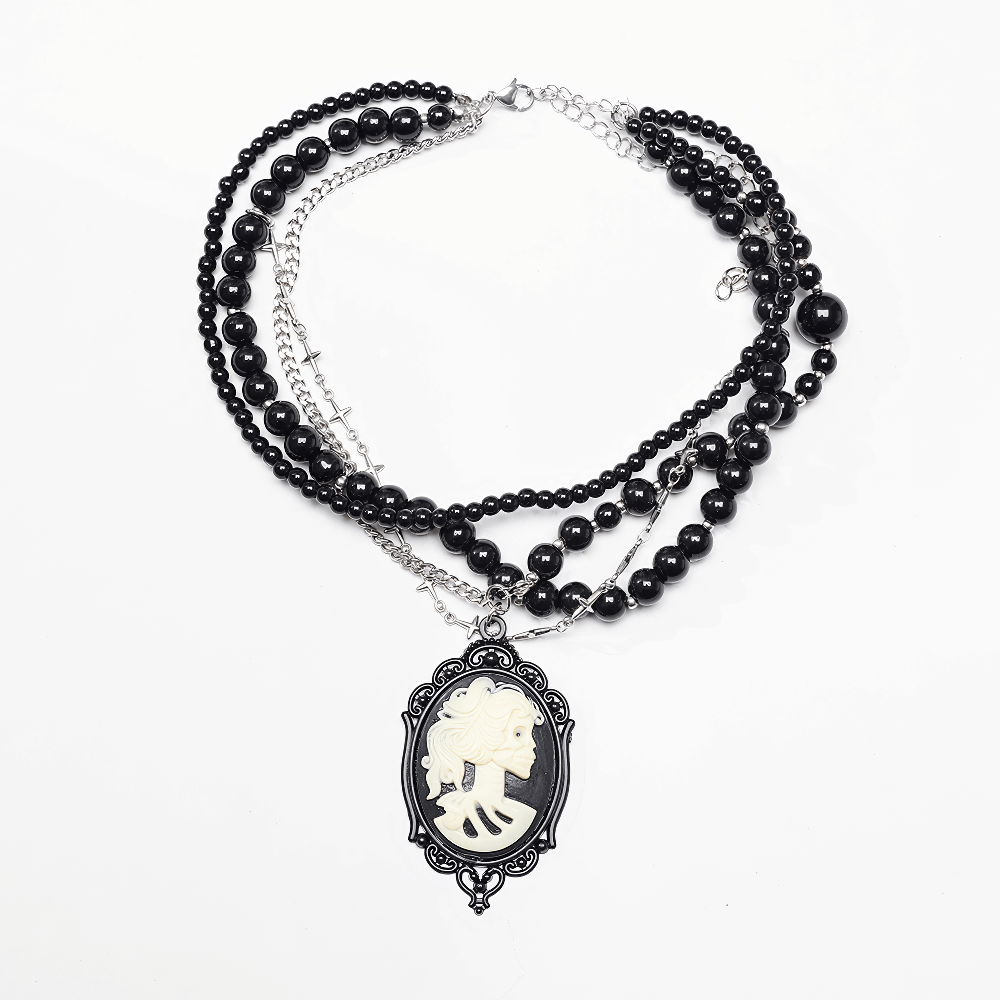 Gothic Black Beaded Necklace With Cross Pendants