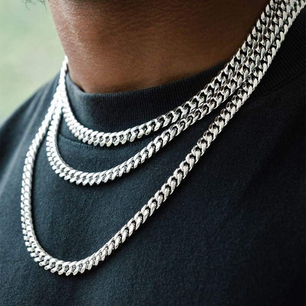 9mm Miami Cuban Link Chain Necklace Set for
