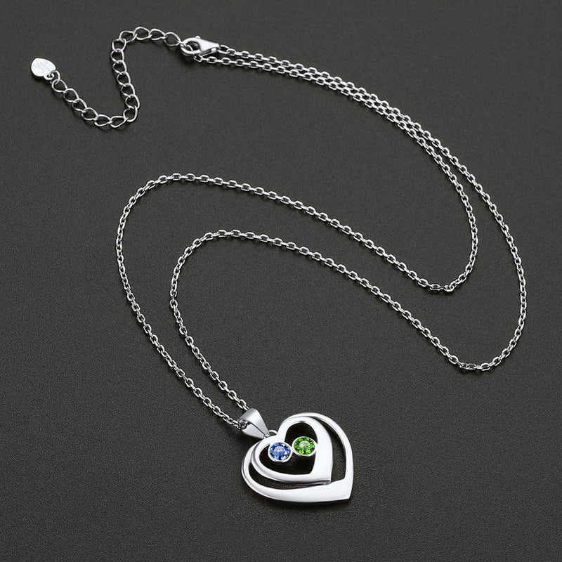 Personalized Sterling Silver Birthstone Heart Necklace