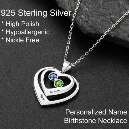 Personalized Sterling Silver Birthstone Heart Necklace