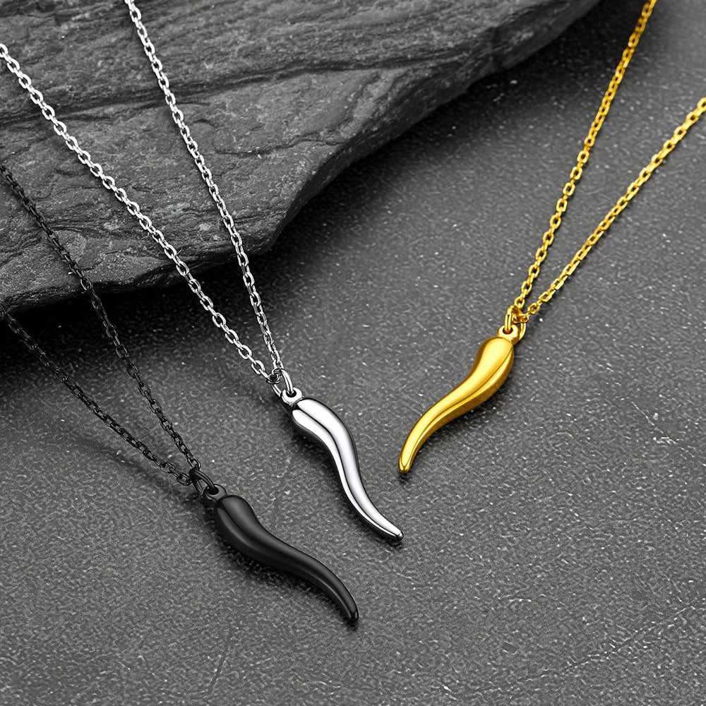 Gothic Skull Cuban Chain & Cornicello Italian Horn Layered Pendant Set for