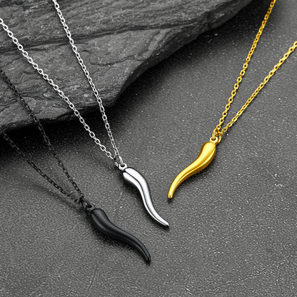 Gothic Skull Cuban Chain & Cornicello Italian Horn Layered Pendant Set for