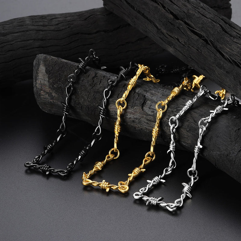 Gothic Thorn Barb Wire Chain Link Necklace Birthday Gift for