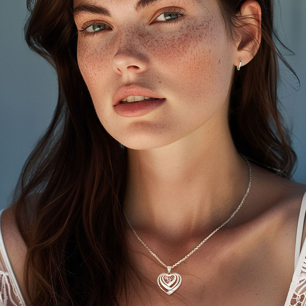 Personalized Sterling Silver Birthstone Heart Necklace