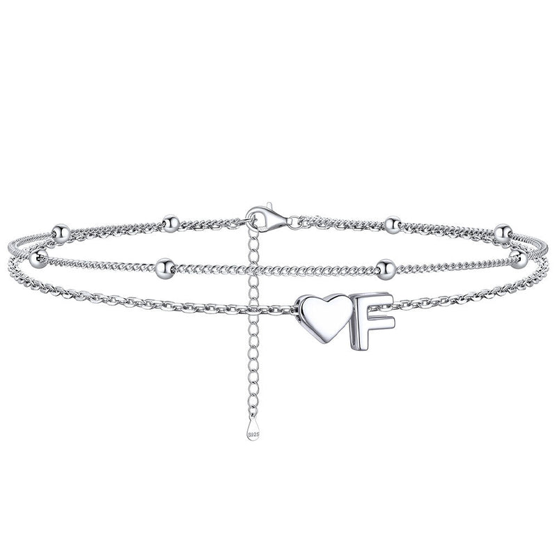 Sterling Silver Initial Heart Layered Anklet for
