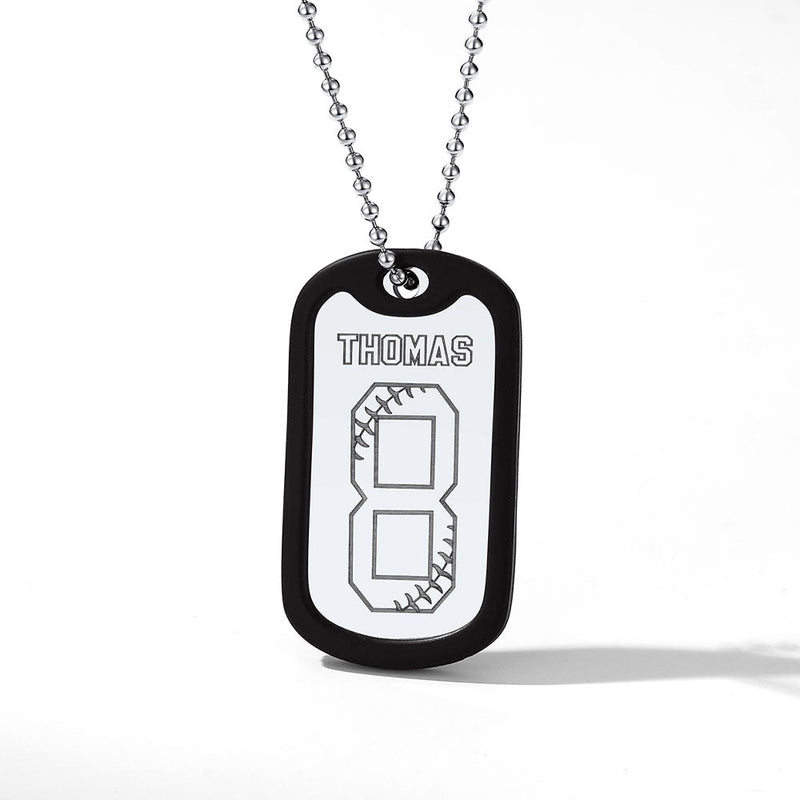 Engraved Baseball Jersey Number Dog Tag Necklace for Athletes, Stainless Steel Sports Jewelry