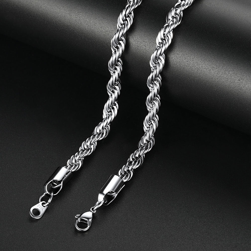Twisted Rope Chain Stainless Steel Link Necklace for