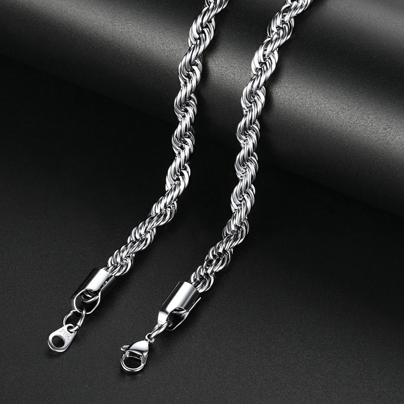 Twisted Rope Chain Stainless Steel Link Necklace for