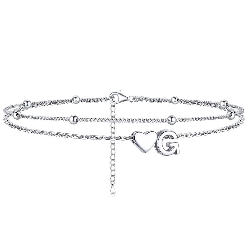 Sterling Silver Initial Heart Layered Anklet for