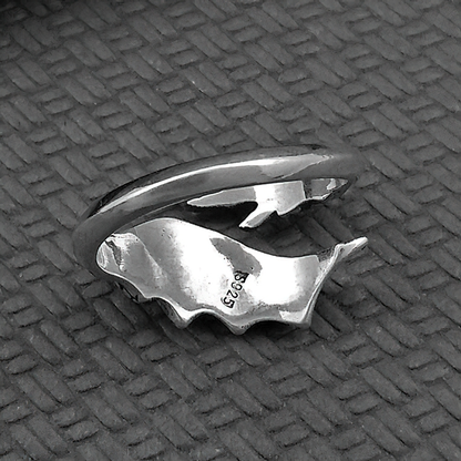 Adjustable Ring of Evil Feather Wing / Gothic Jewelry of 925 Sterling Silver