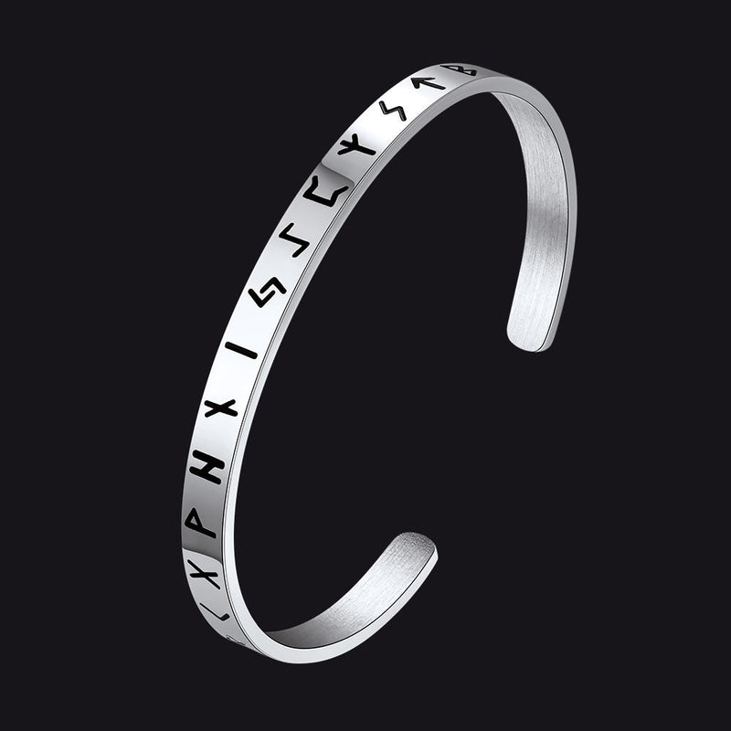 Norse Viking Runes Bangle Cuff Bracelet for