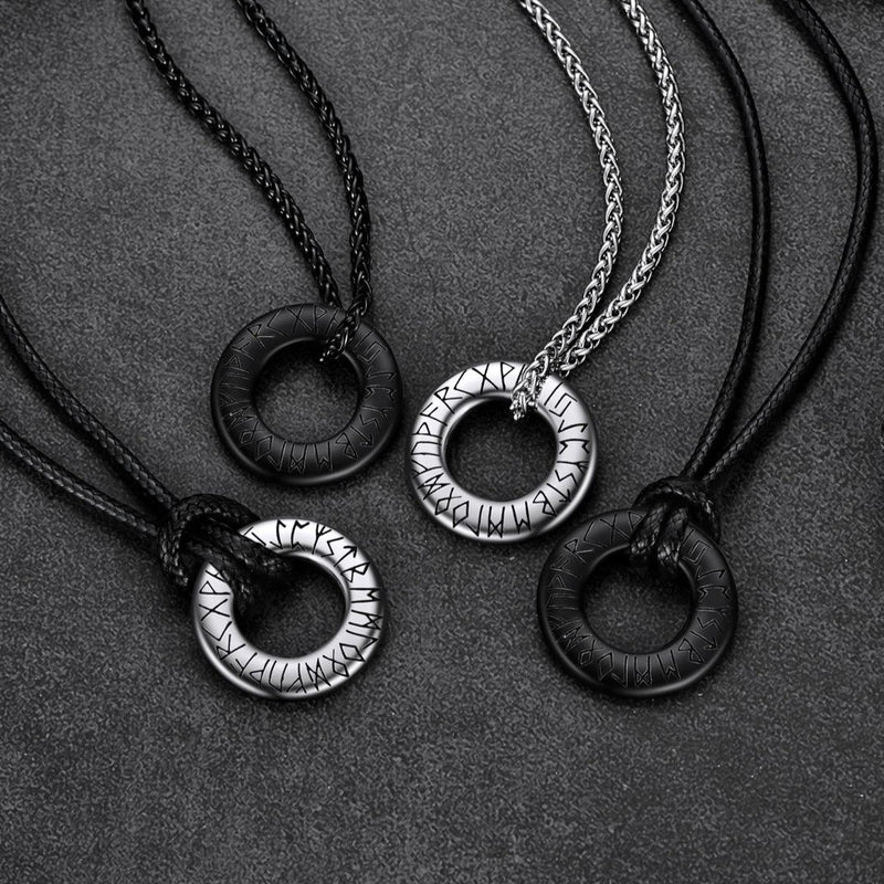 Norse Viking Rune Circle Chain Necklace for