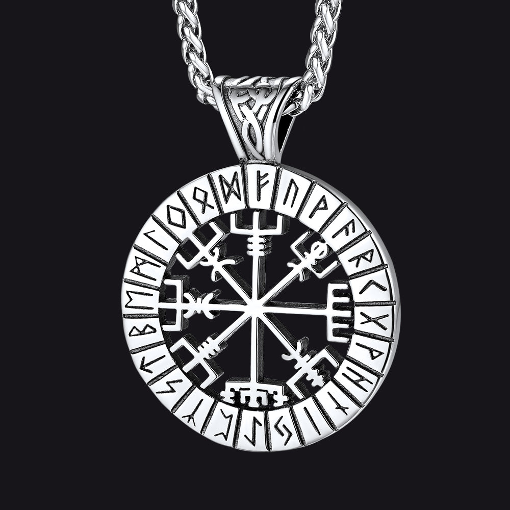 Viking Runes Vegvisir Compass Necklace Pendant for