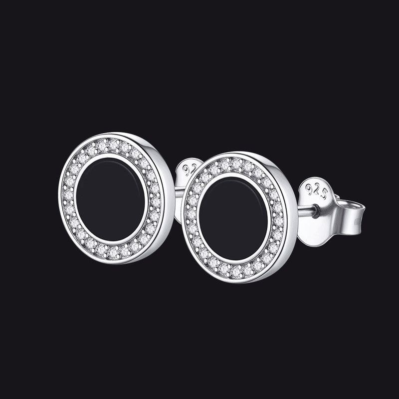 Sterling Silver Viking Runes Black Onyx Stud Earrings for