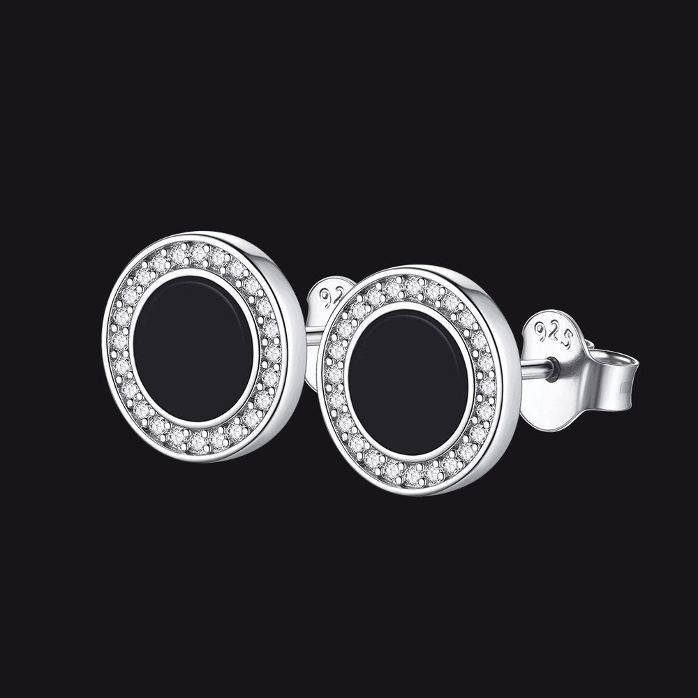 Sterling Silver Viking Runes Black Onyx Stud Earrings for