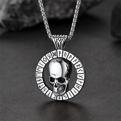 Flash Viking Runes Skull Necklace for