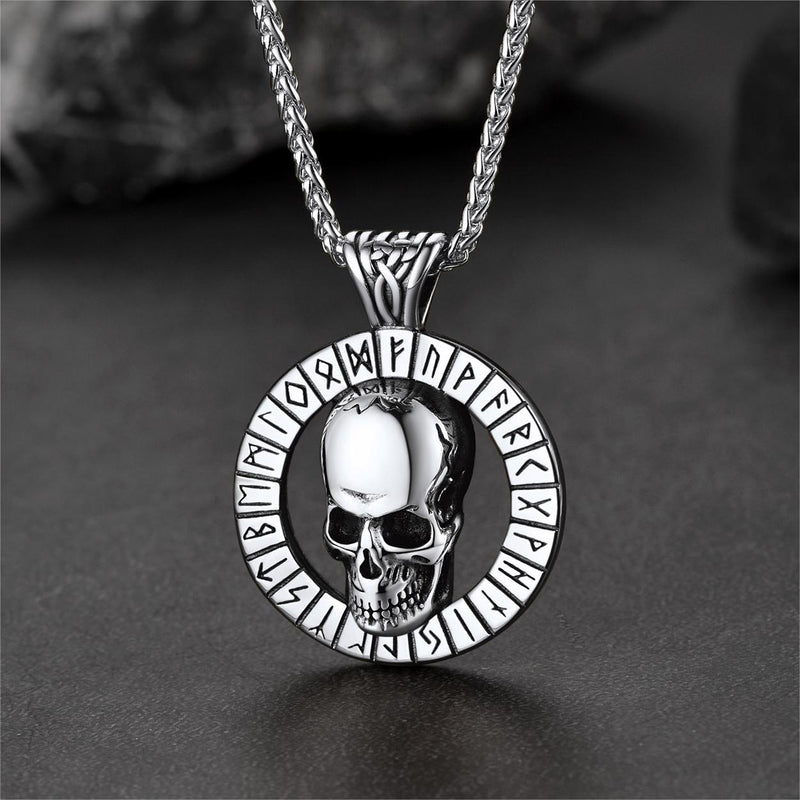 Flash Viking Runes Skull Necklace for