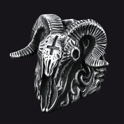 Faithheart Stainless Steel Satan Baphomet Goat Ring for