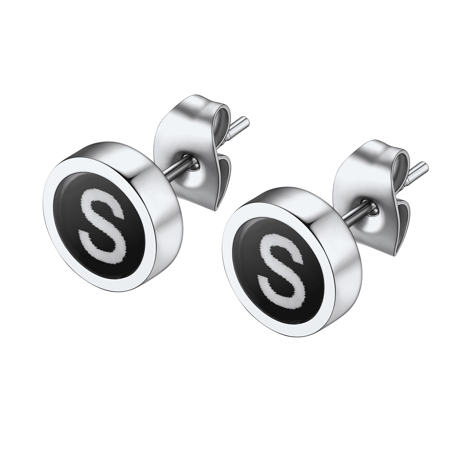 Personalized Black Enamel Initial Letter Stud Earrings for