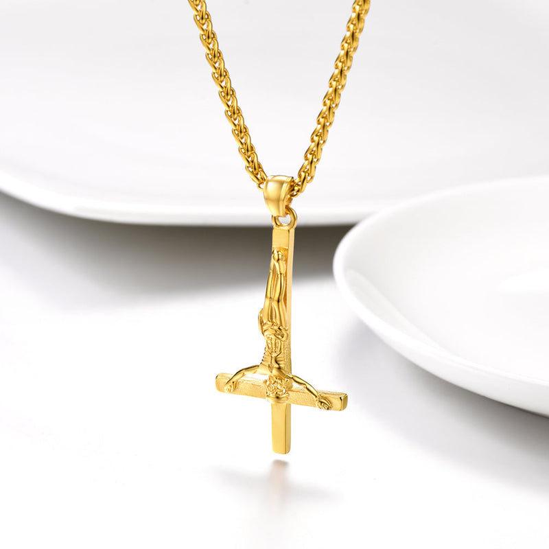 Unside Down Cross Crucifix Necklace Pendant for
