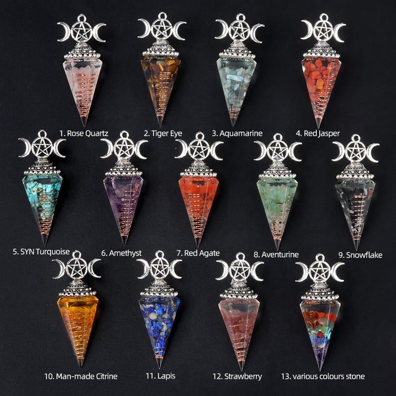 Triple Goddess Crystal Pendulum Necklace