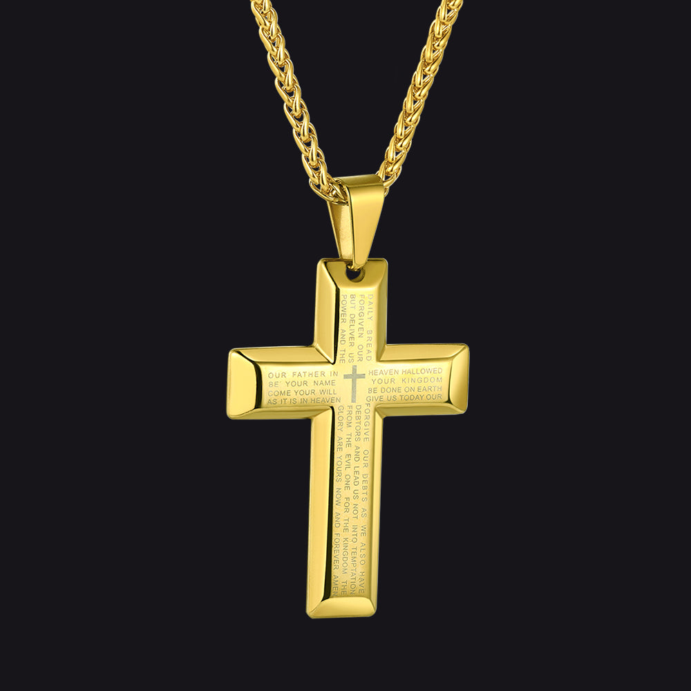 Christian Lord's Prayer Cross Necklace for