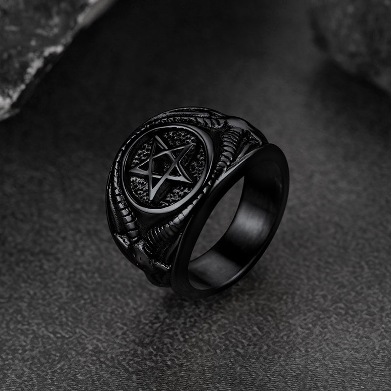 Satanic Goat Pentagram Ring Baphomet Ring for