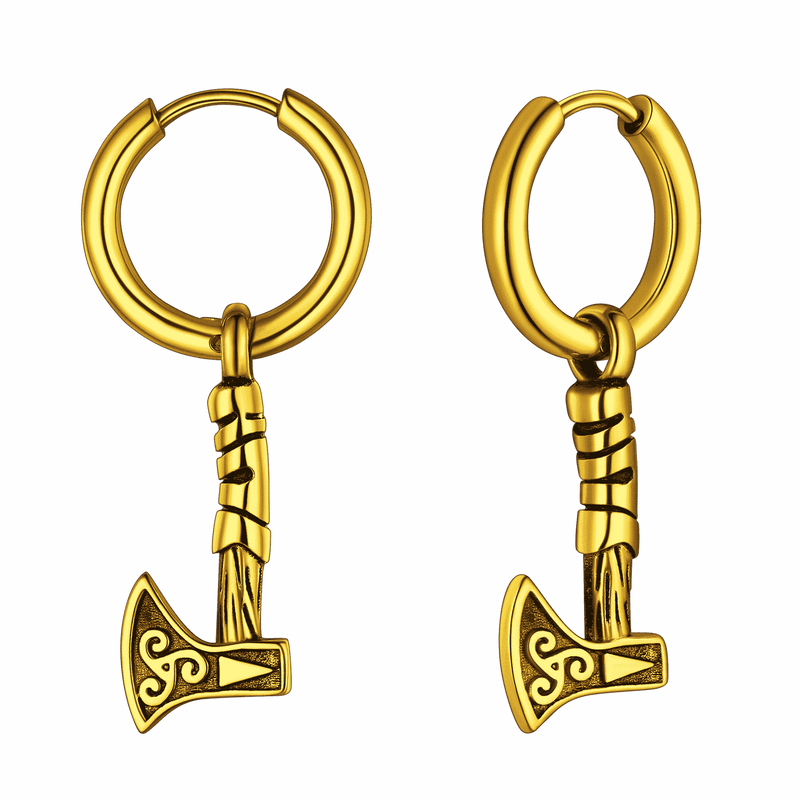 Battle Axe Viking Dangle Hoop Earrings for