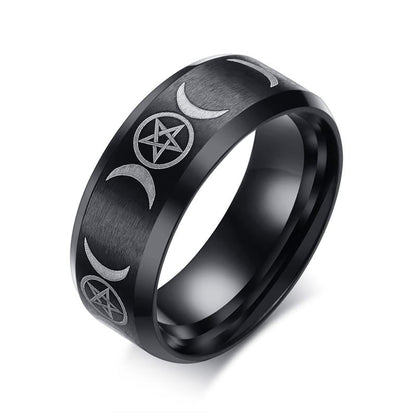Laser Engraved Triple Goddess Moon Ring