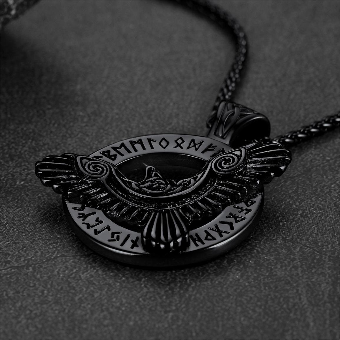 Viking Odin's Raven Necklace for With Runes