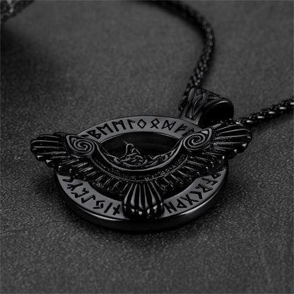 Viking Odin's Raven Necklace for With Runes