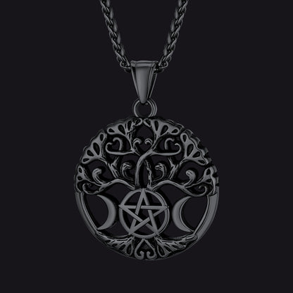 Pentacle Moon Tree of Life Necklace for