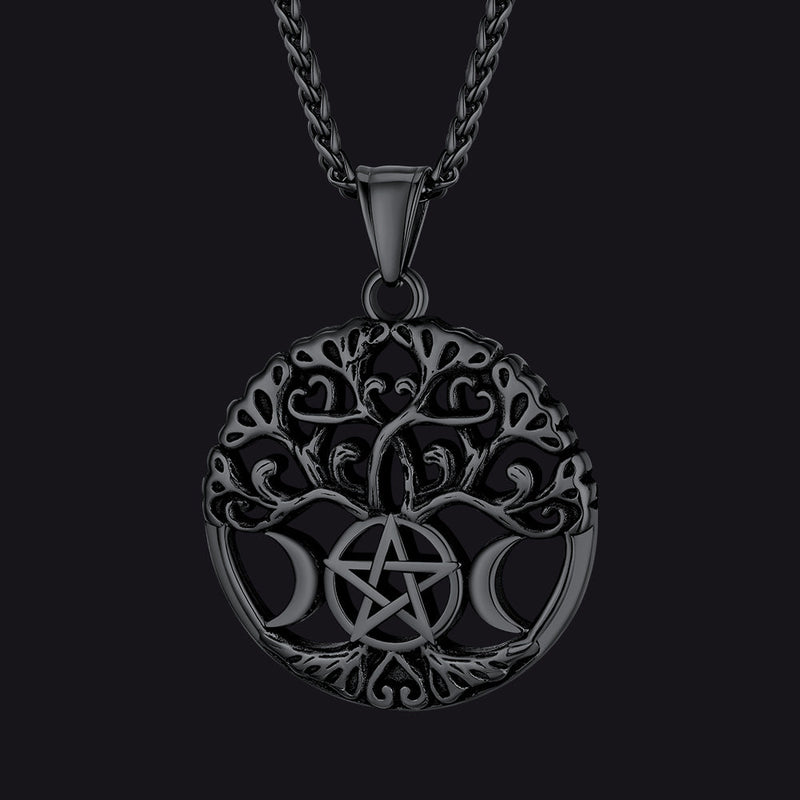 Pentacle Moon Tree of Life Necklace for