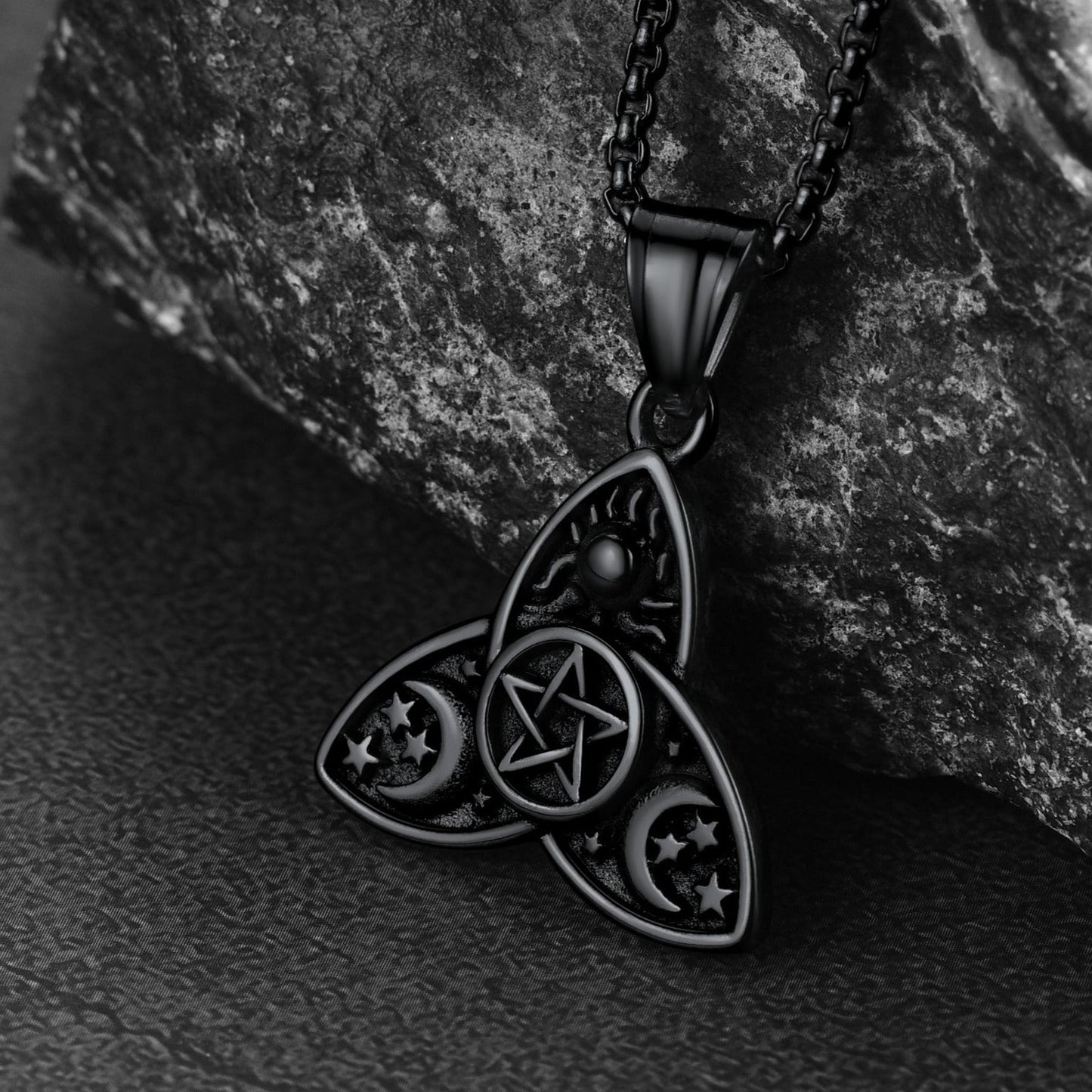 Triple Moon Goddess Pentagram Necklace for