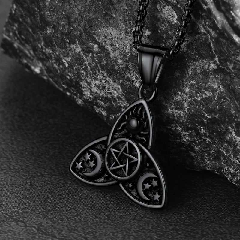 Triple Moon Goddess Pentagram Necklace for