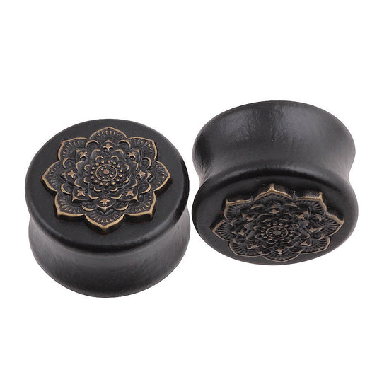 1 Pc Bamboo Wood Ear Plugs Jewelry Gauges / Flesh Tunnel Expander With Mandala