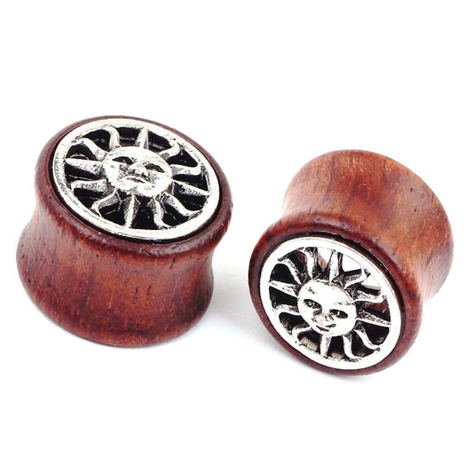 1 Pc Bamboo Wood Ear Plugs Jewelry Gauges / Flesh Tunnel Expander With Sun